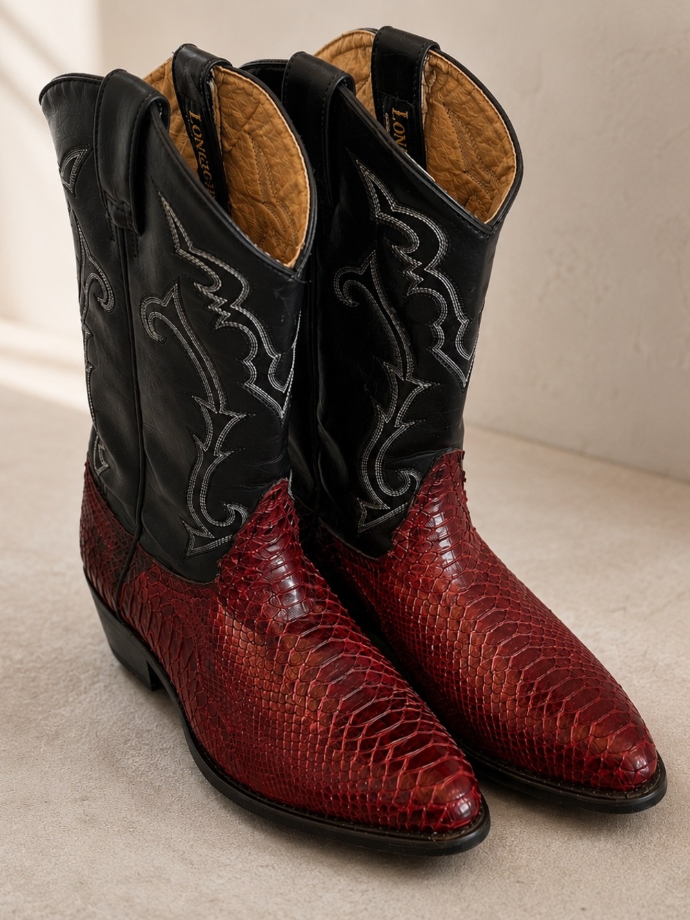 Vintage Longhorn Oxblood Snakeskin Western Boots Handmade Mexico Woman’s 7